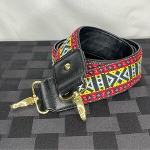 Embroidered Guitar Style Bag Strap With Brass Clasps. Adjustable Replacement